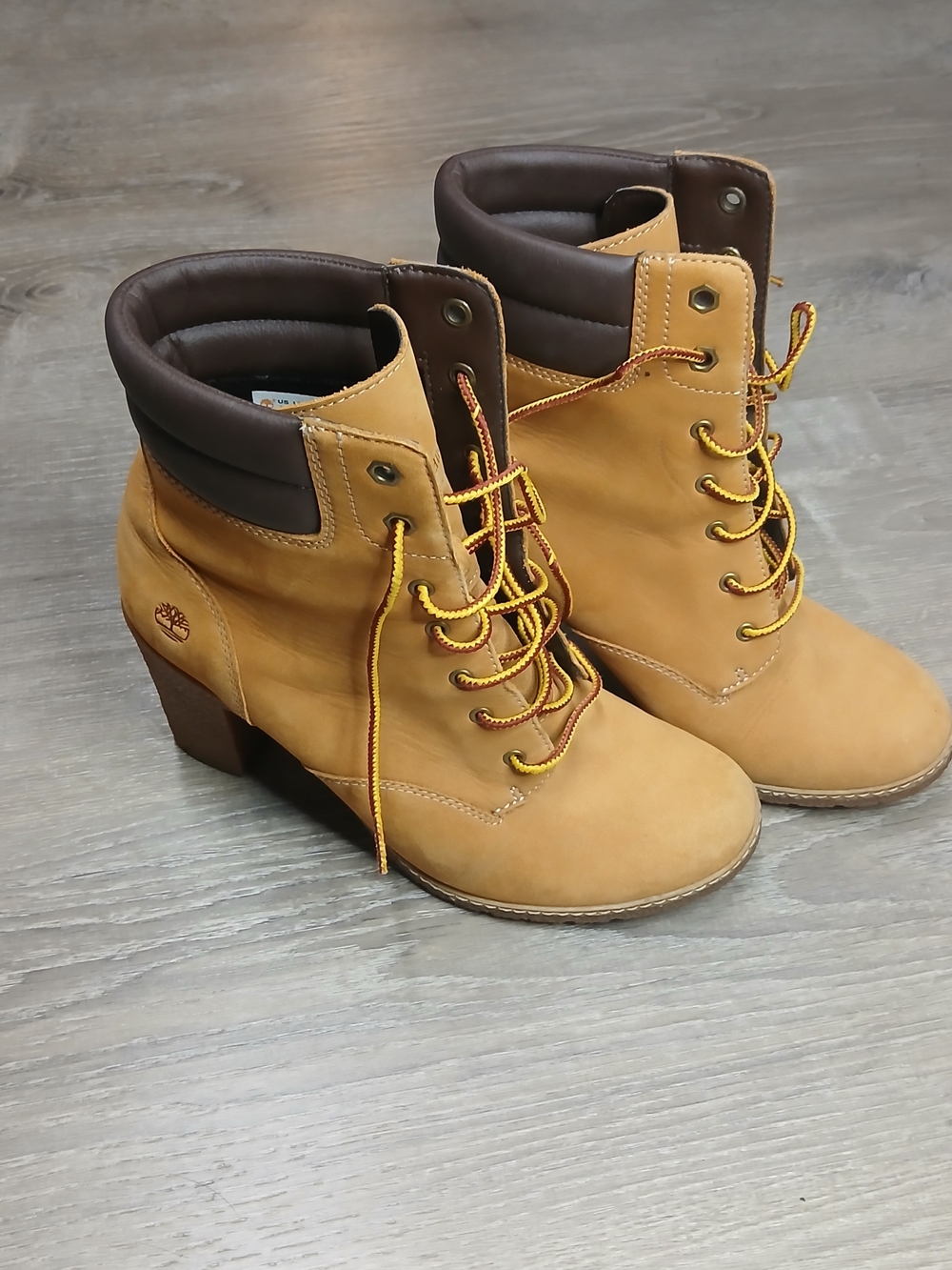 Timberland Wheat and Dark Brown Lace-Up Block Heel Ankle Boots - Picture 2 of 12